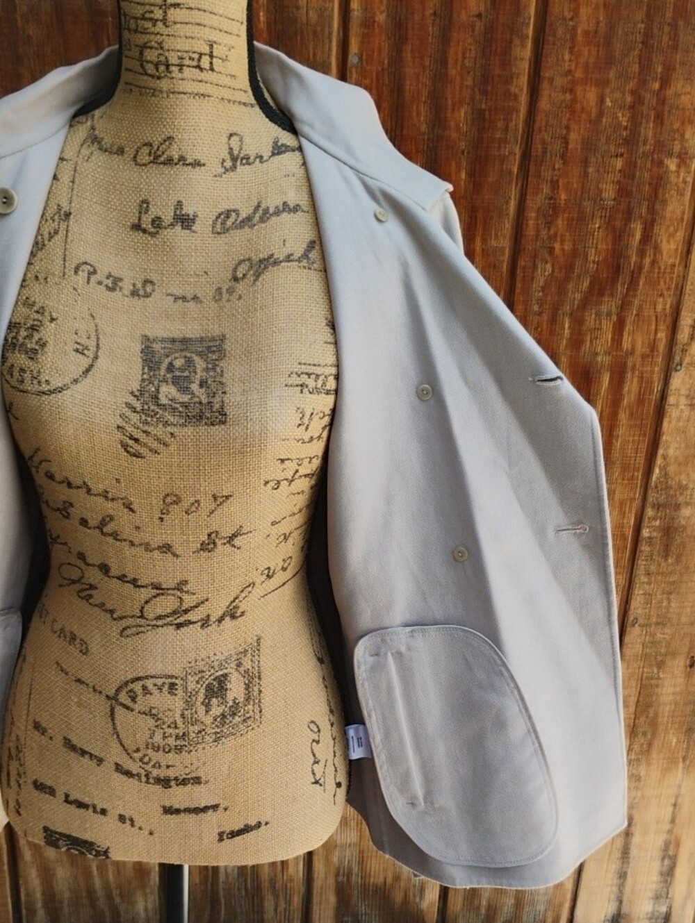 Eileen Fisher Light Khaki Double-Breasted Pea Jacket - Picture 7 of 9